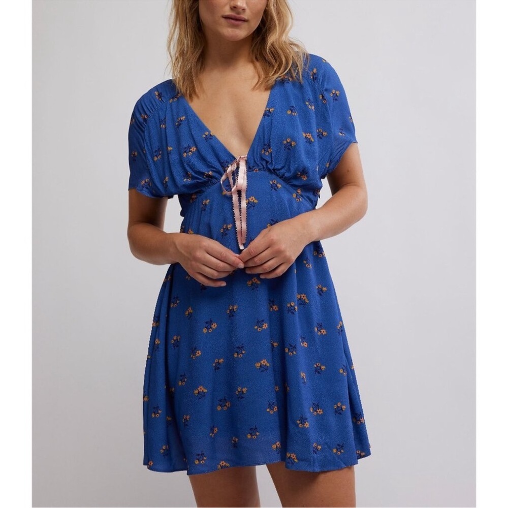 Free People Everyone's Favorite Mini Dress Blue Size Small NWT - Picture 2 of 7